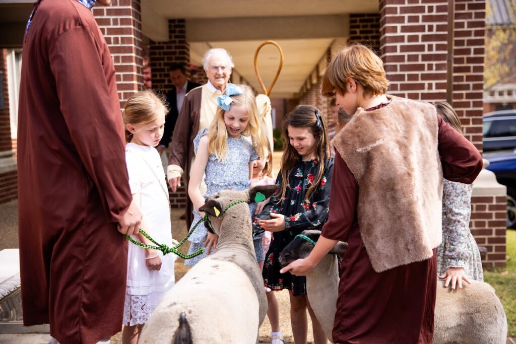 Membership Carousel - sheep w children outside